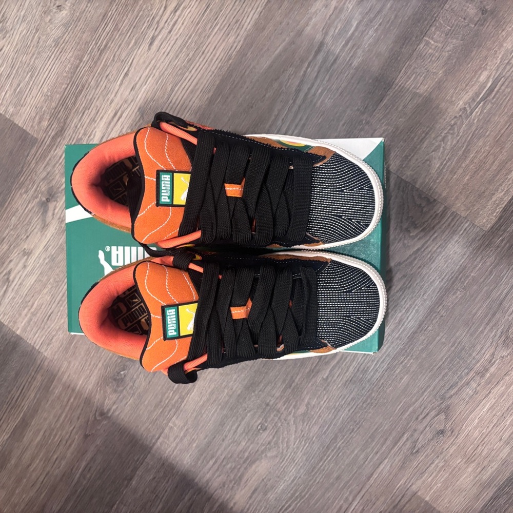 Puma Black and Orange Athletic Sneakers with Velcro Straps